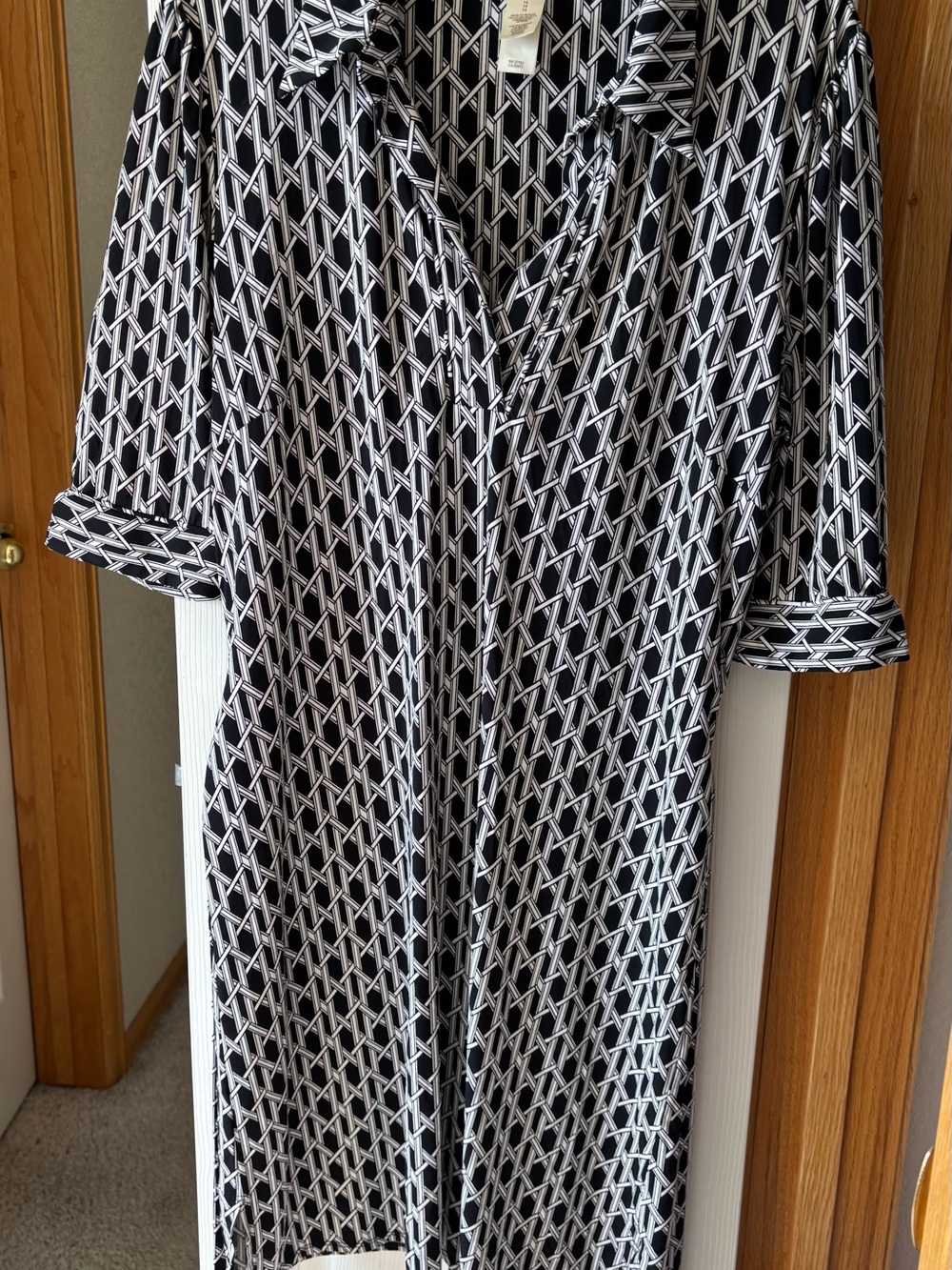 Laundry by Design Black White Faux Wrap Dress Size 14 Career Office Stretch